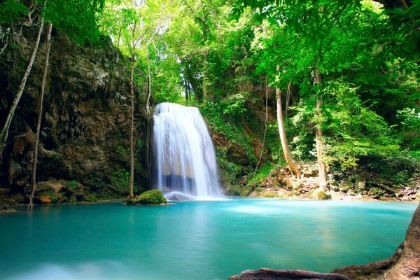 Wasserfall in den Tropen mit Lagune