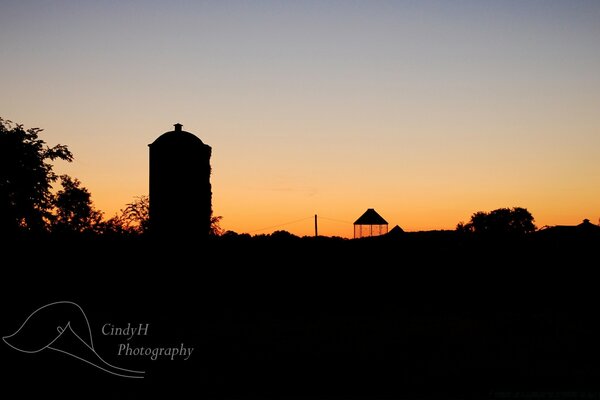 Landscape. Beautiful sunset and silhouette of buildings