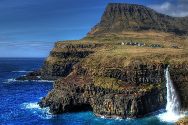 Waterfall landscape by the sea