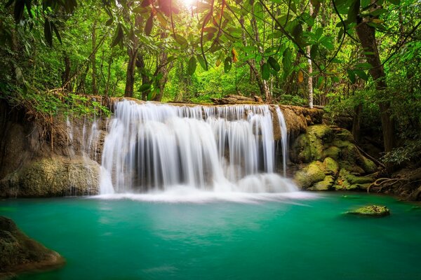 Nature waterfall of water on a waterfall