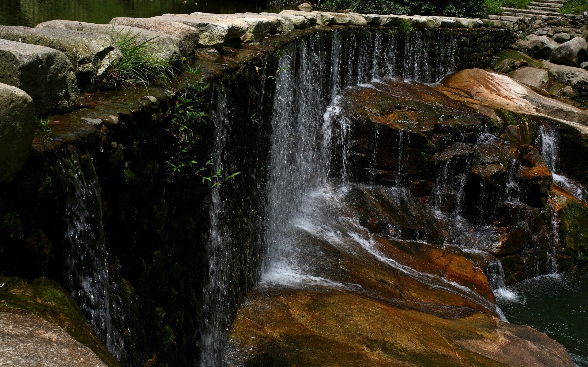 waterfalls waterfall water river stream cascade flow wood nature creek motion outdoors rock moss environment tree landscape splash park wet