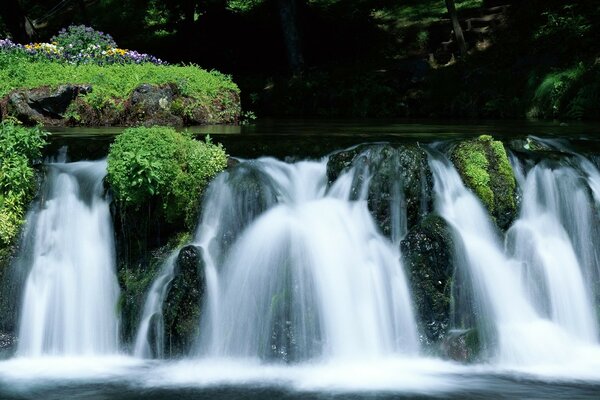 Cascata di cascate in un fiume tempestoso