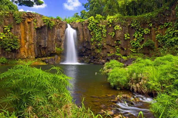 Wasserfall von einem großen Felsen