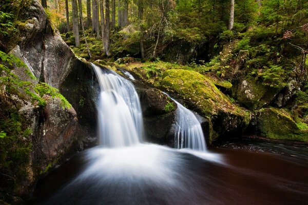 Una corriente de cascadas descienden hacia el río