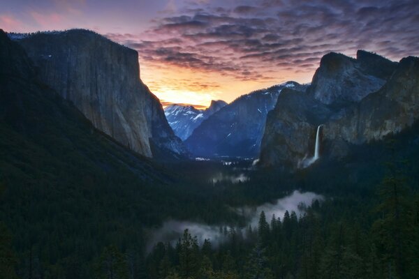 Landscape of mountains at sunset