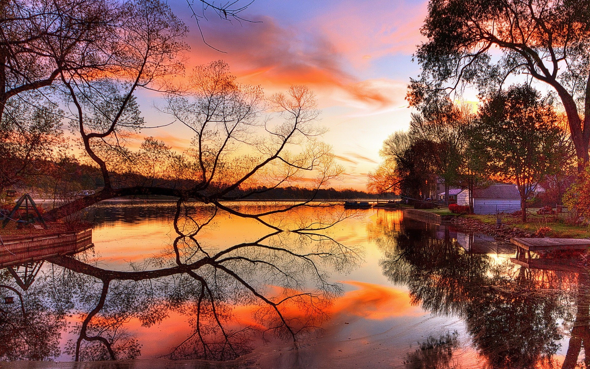 automne aube coucher de soleil arbre réflexion nature paysage automne eau soir rivière crépuscule parc lac à l extérieur scénique ciel bois soleil couleur