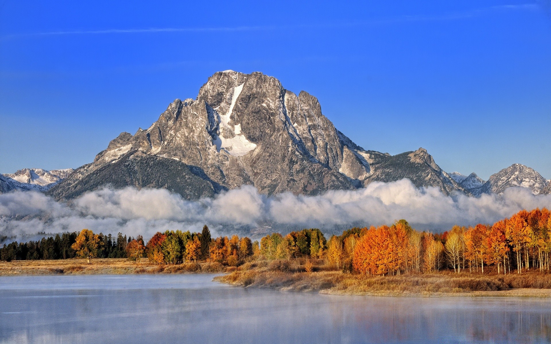 autumn lake landscape reflection mountain snow water nature scenic outdoors fall wood sky travel