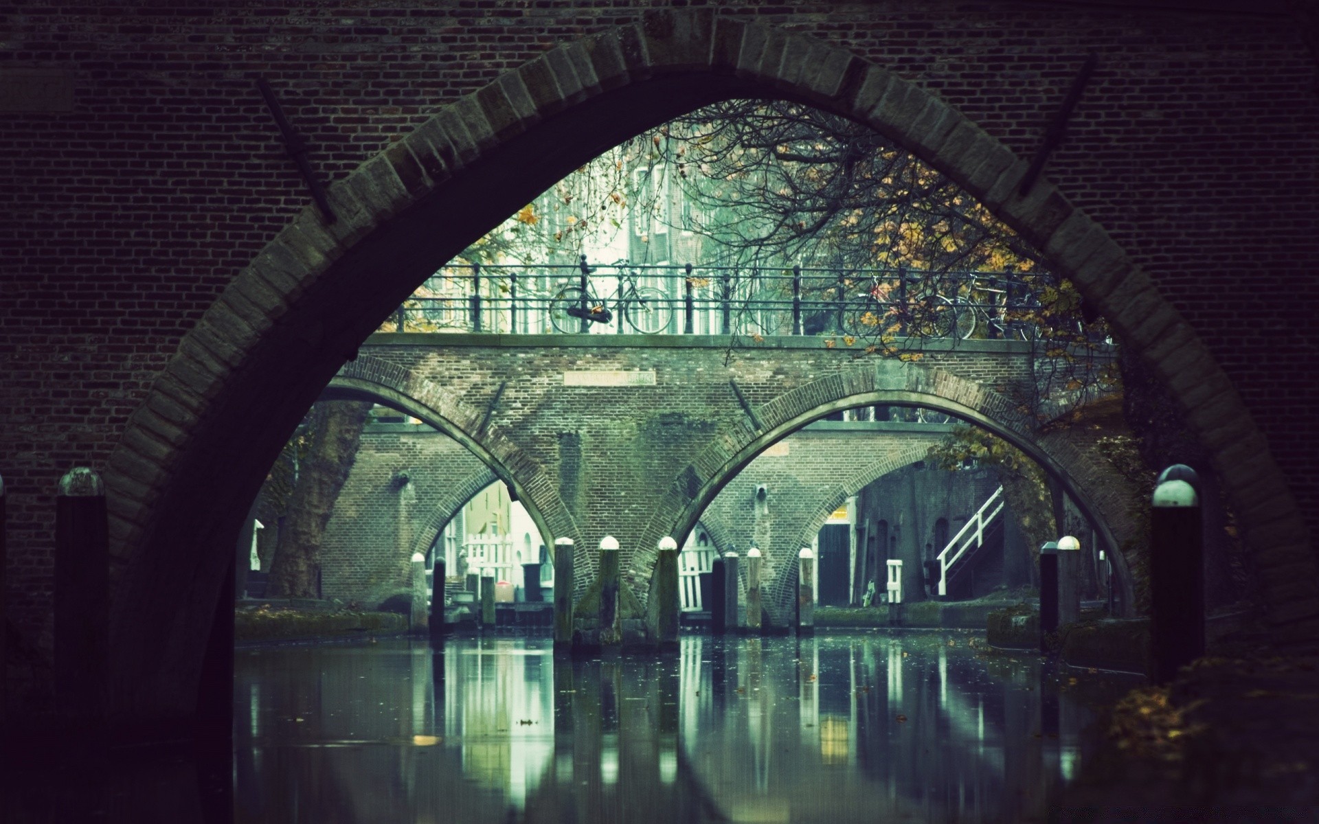 autumn architecture arch travel bridge building city reflection light