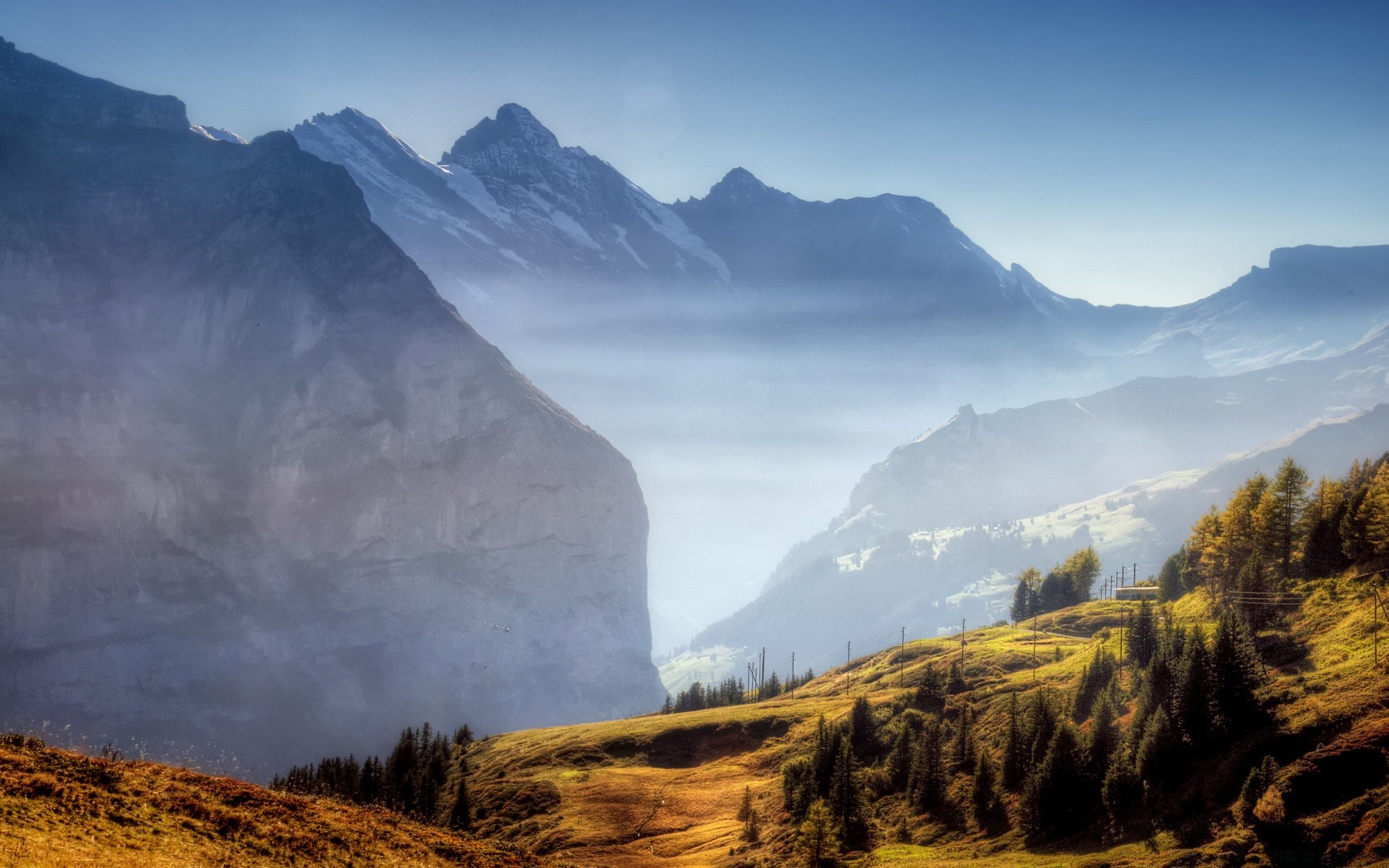 autumn mountain landscape travel sky outdoors scenic valley snow nature daylight fog rock