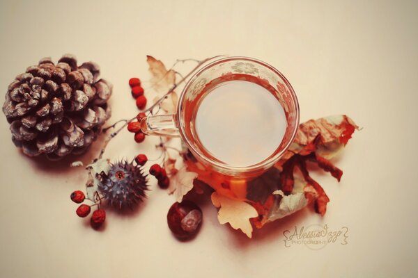 Hot tea in autumn weather