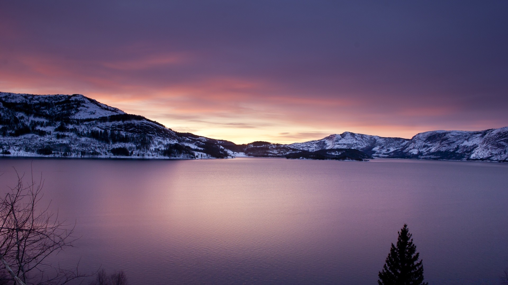 see sonnenuntergang schnee dämmerung wasser abend dämmerung himmel berge landschaft natur reisen im freien winter nebel reflexion