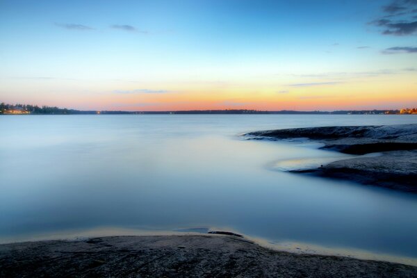 Water and fog, evening and sky