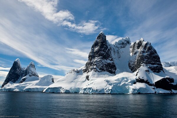 The sea is blue. Snow Iceberg