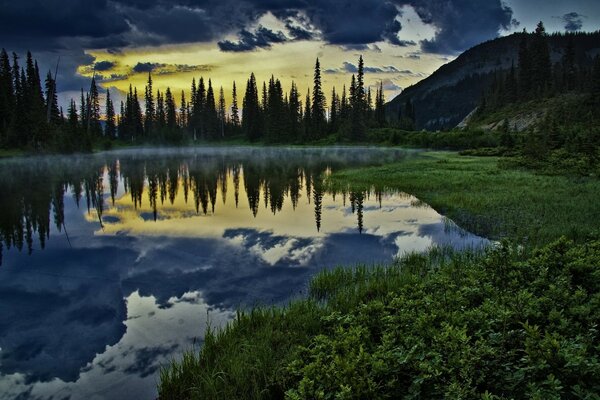 Lake reflections at sunset