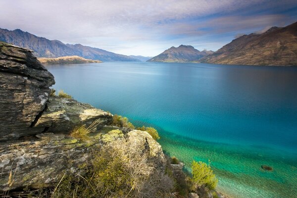 Beautiful blue lake surrounded by rocks