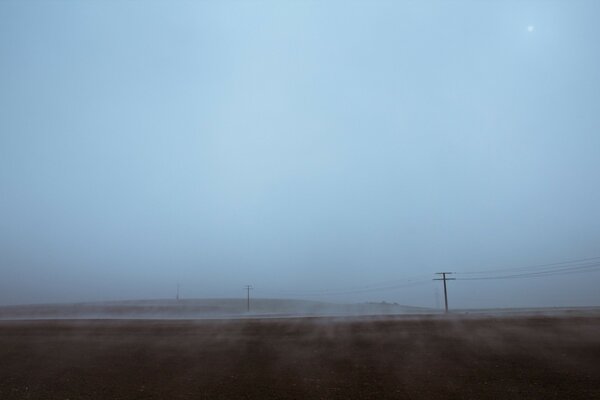 Foggy landscape, autumn gray sky