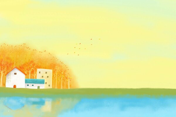 Drawing houses at sunset