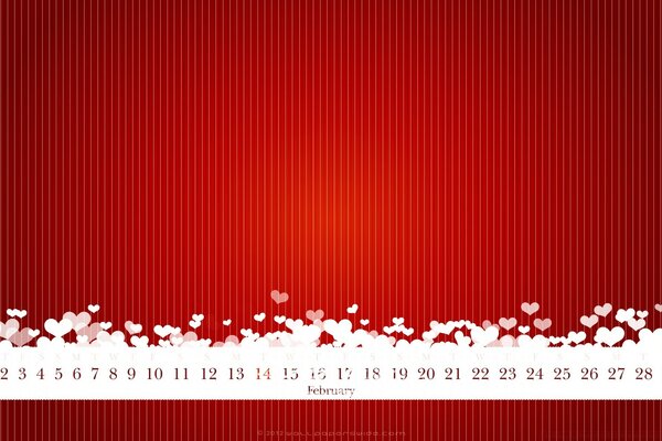 Calendario di febbraio rosso con cuori