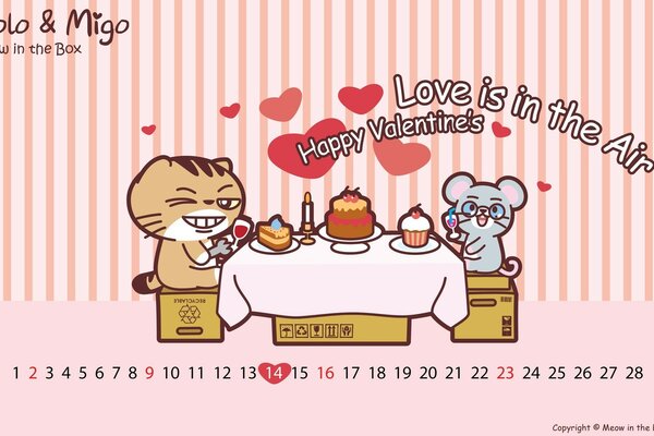 Calendar with an illustration of the Valentine s Day holiday