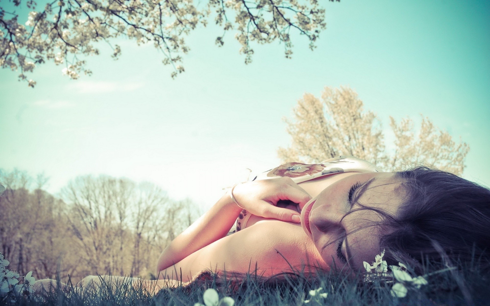 spring girl nature beautiful woman sky portrait tree grass park summer sun relaxation flower young model outdoors field fair weather one