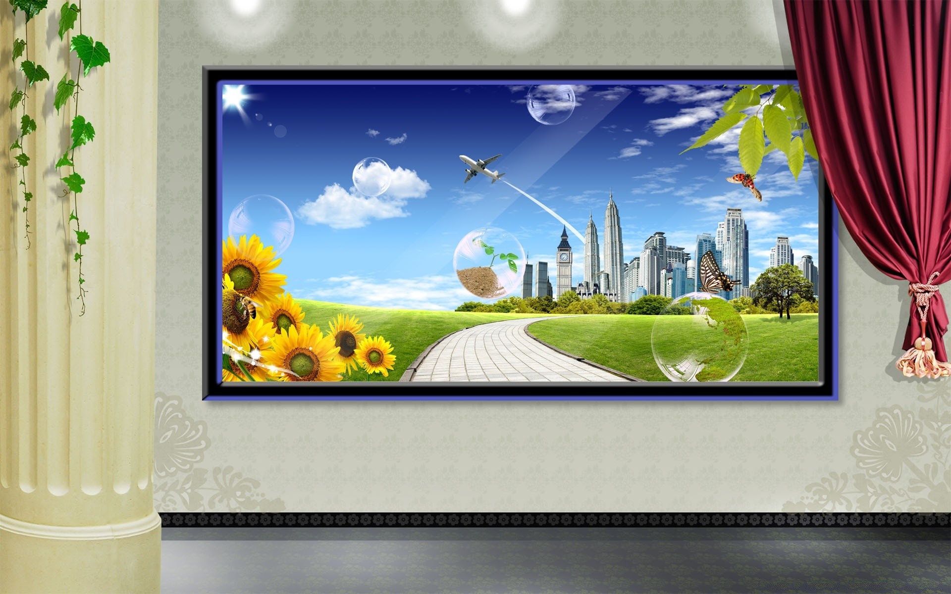 spring movie sky grass tree landscape nature picture frame empty architecture outdoors house illustration summer window travel blank image family desktop