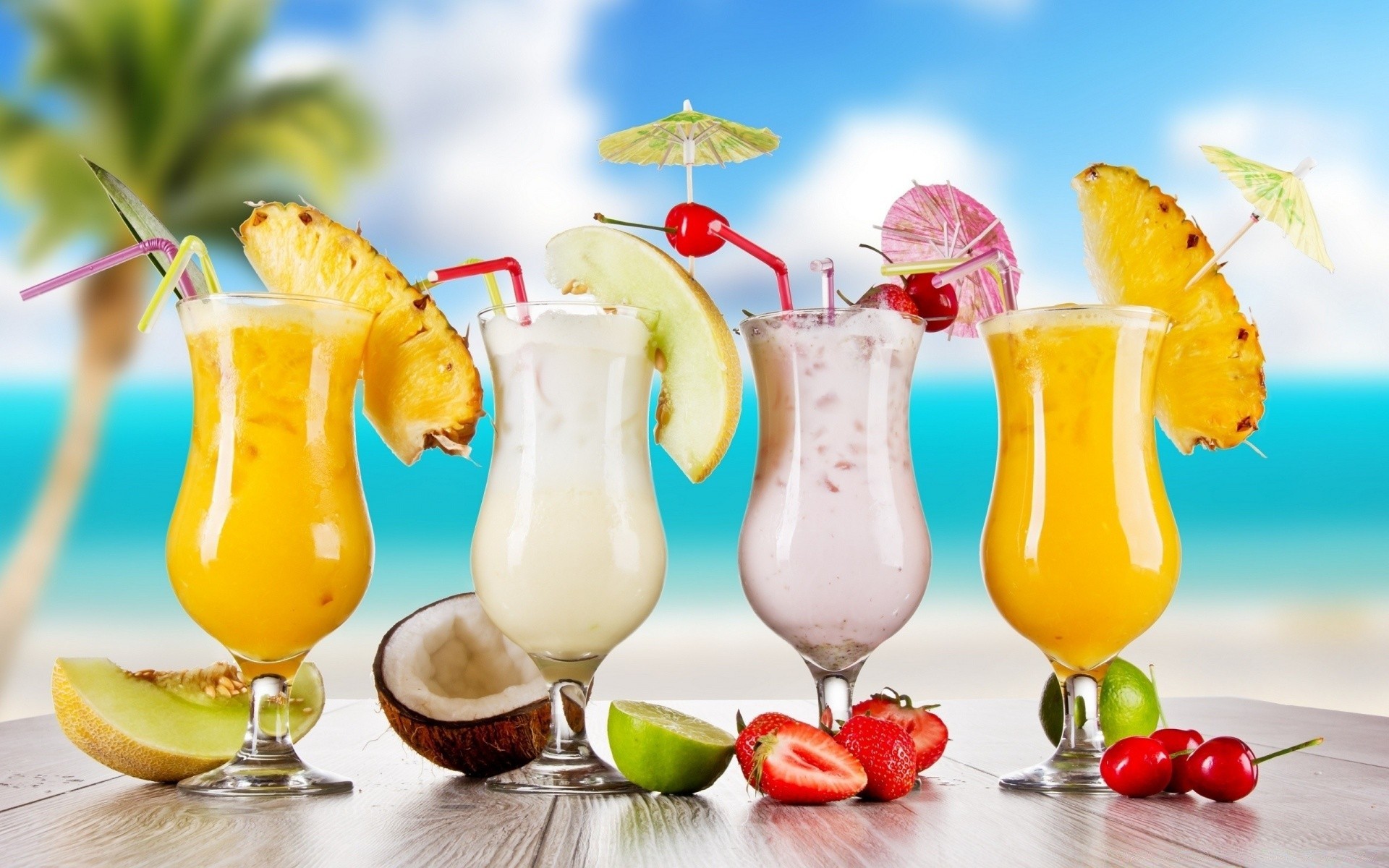 verão tropical suco coquetel vidro frutas palha frio beber gelo exótico menta smoothie suculento refresco comida