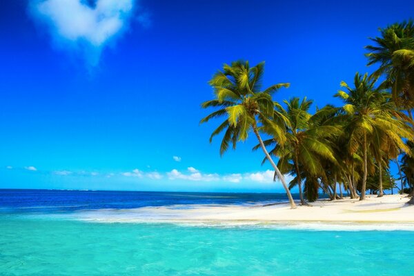 A lonely beach among white clouds