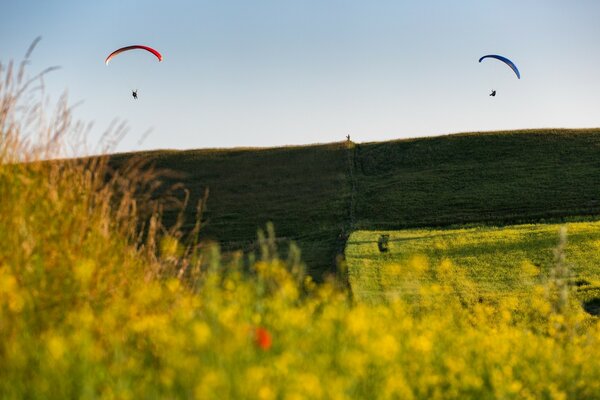 Deux parachutistes planifient dans les airs