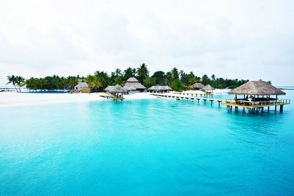 Tropical beach in summer among the water