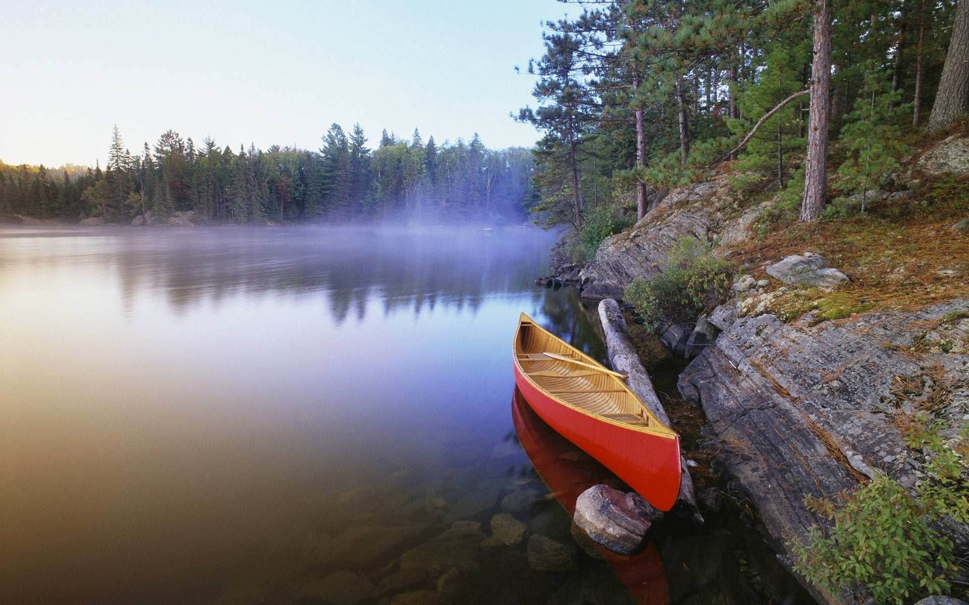 lake water reflection river landscape daylight outdoors canoe wood travel tree recreation nature scenic