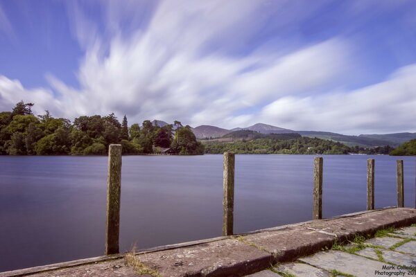 Beautiful landscape and reflection of clouds in the river