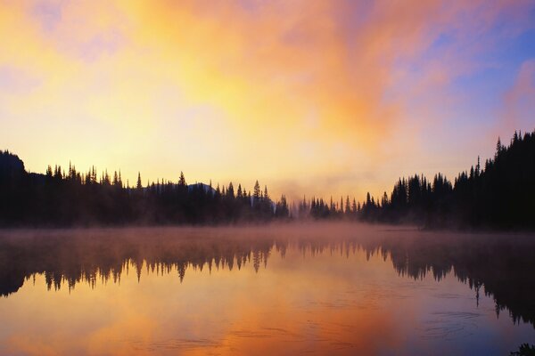 The bright flame of dawn over the waters