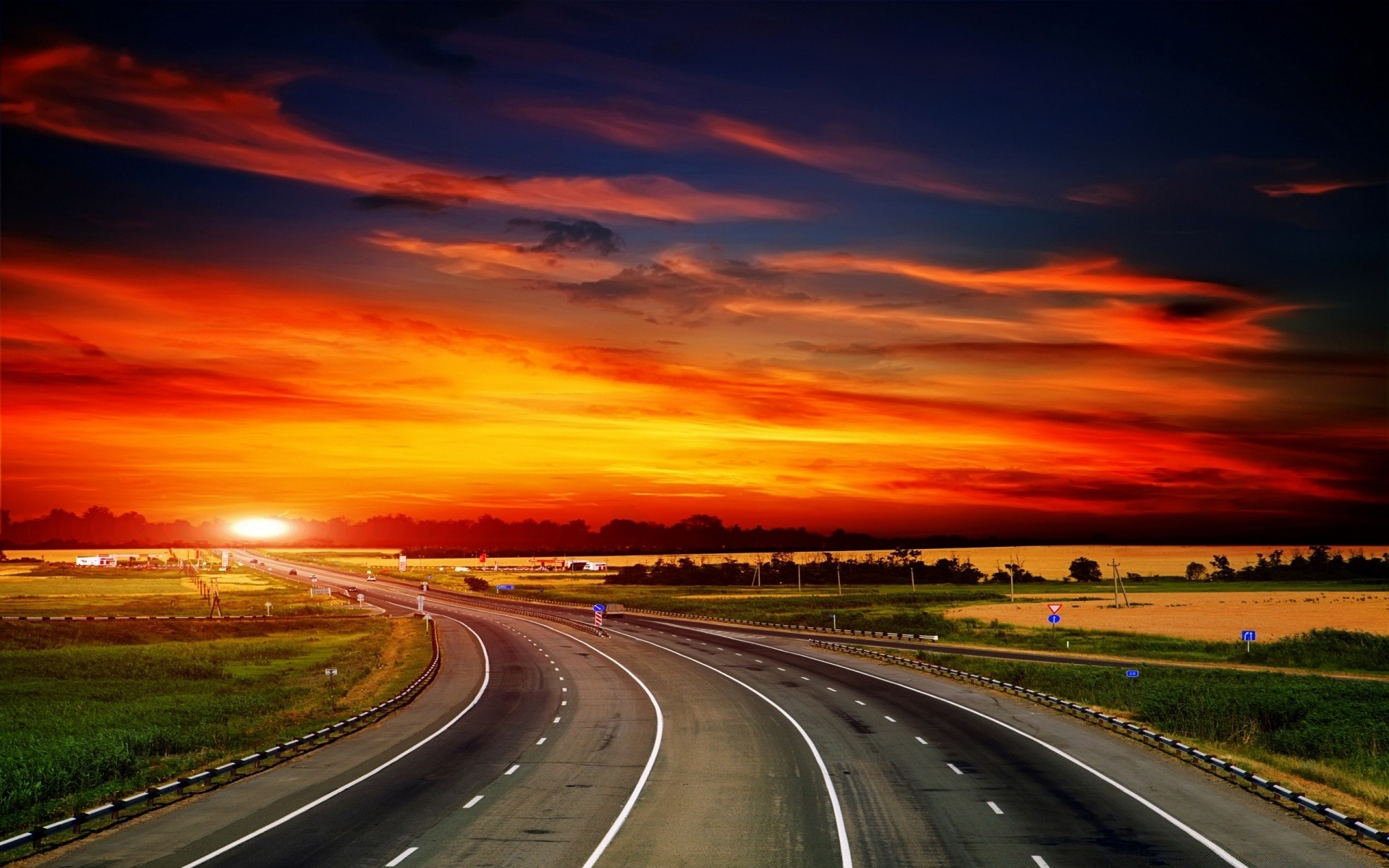 summer road highway fast traffic transportation system asphalt car expressway drive long street blur guidance dramatic hurry motion travel perspective dusk