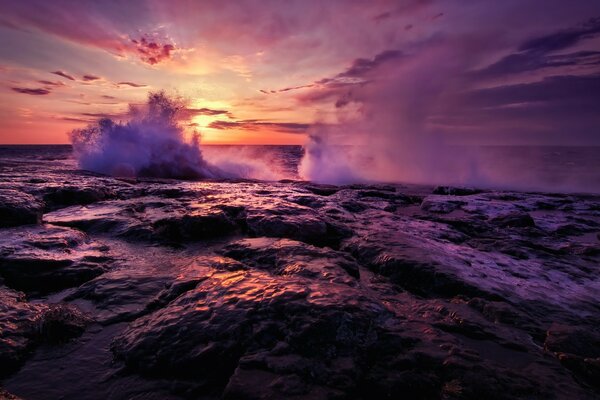 Onde impetuose sullo sfondo dell alba