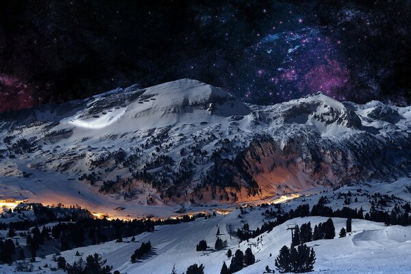 Mountain on the background of the starry sky