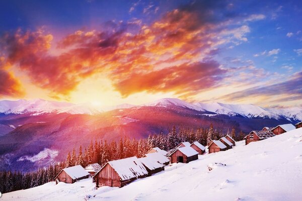 Sunset in the mountains, picturesque landscape