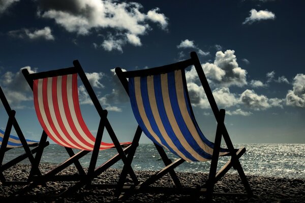 Sun loungers on the seashore