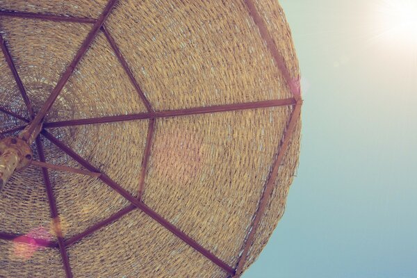 On the beach under an umbrella