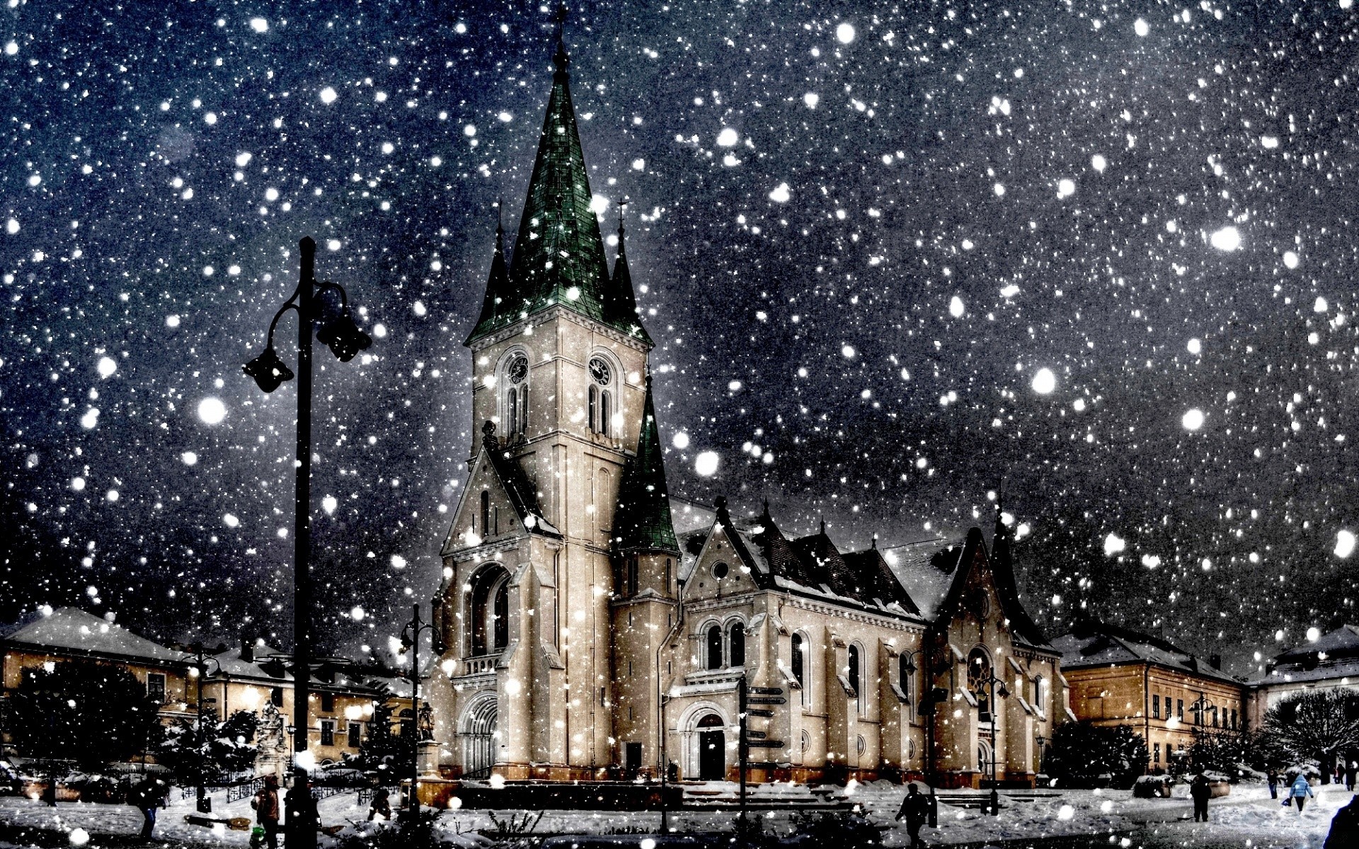 winter travel city sky architecture building street light evening town outdoors urban snow sight