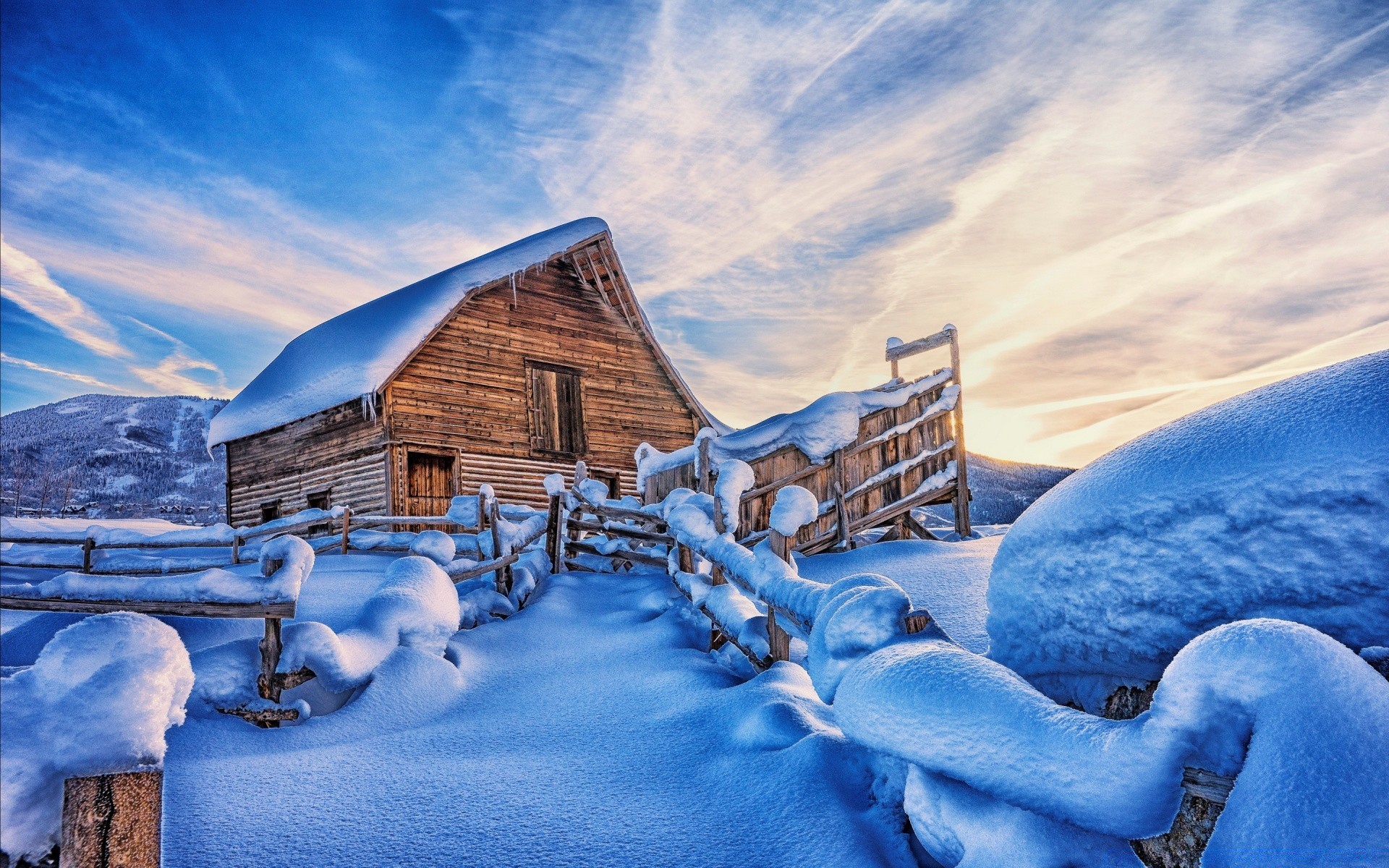 winter sky snow travel landscape house outdoors cold scenic