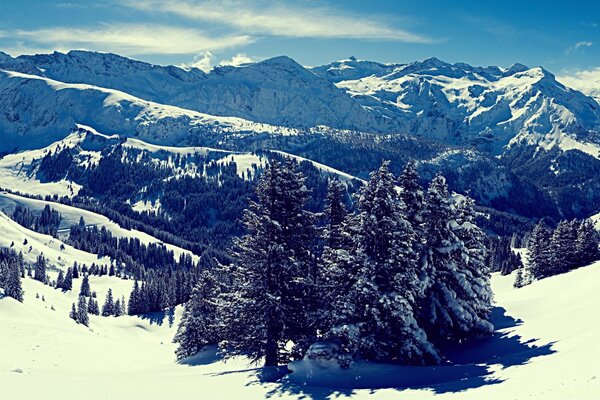 Paisagem montanhosa pitoresca no inverno