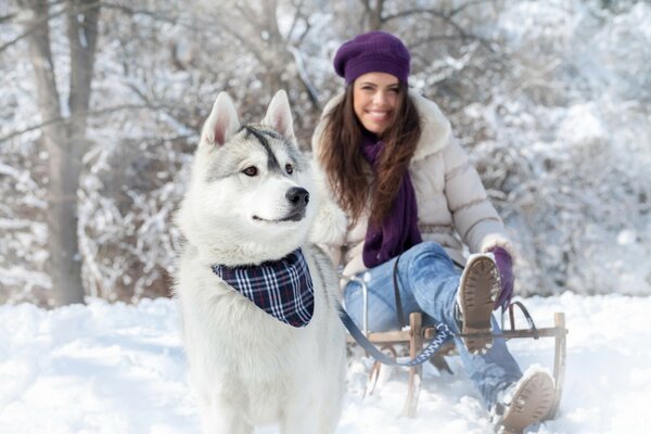 Beautiful girl sledding