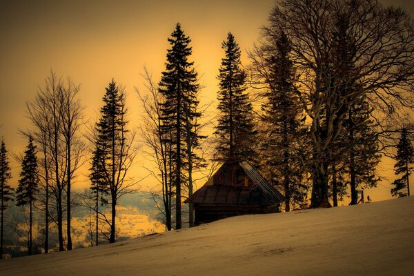 Casa solitaria sul fianco di una montagna