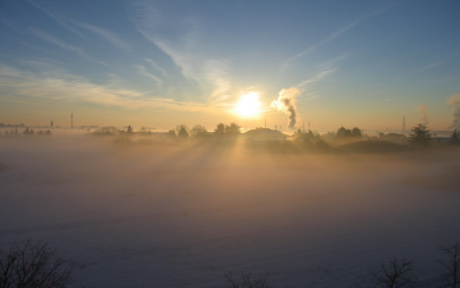 hiver coucher de soleil paysage aube soleil ciel soir météo nature lumière brouillard beau temps crépuscule silhouette nuage arbre à l extérieur