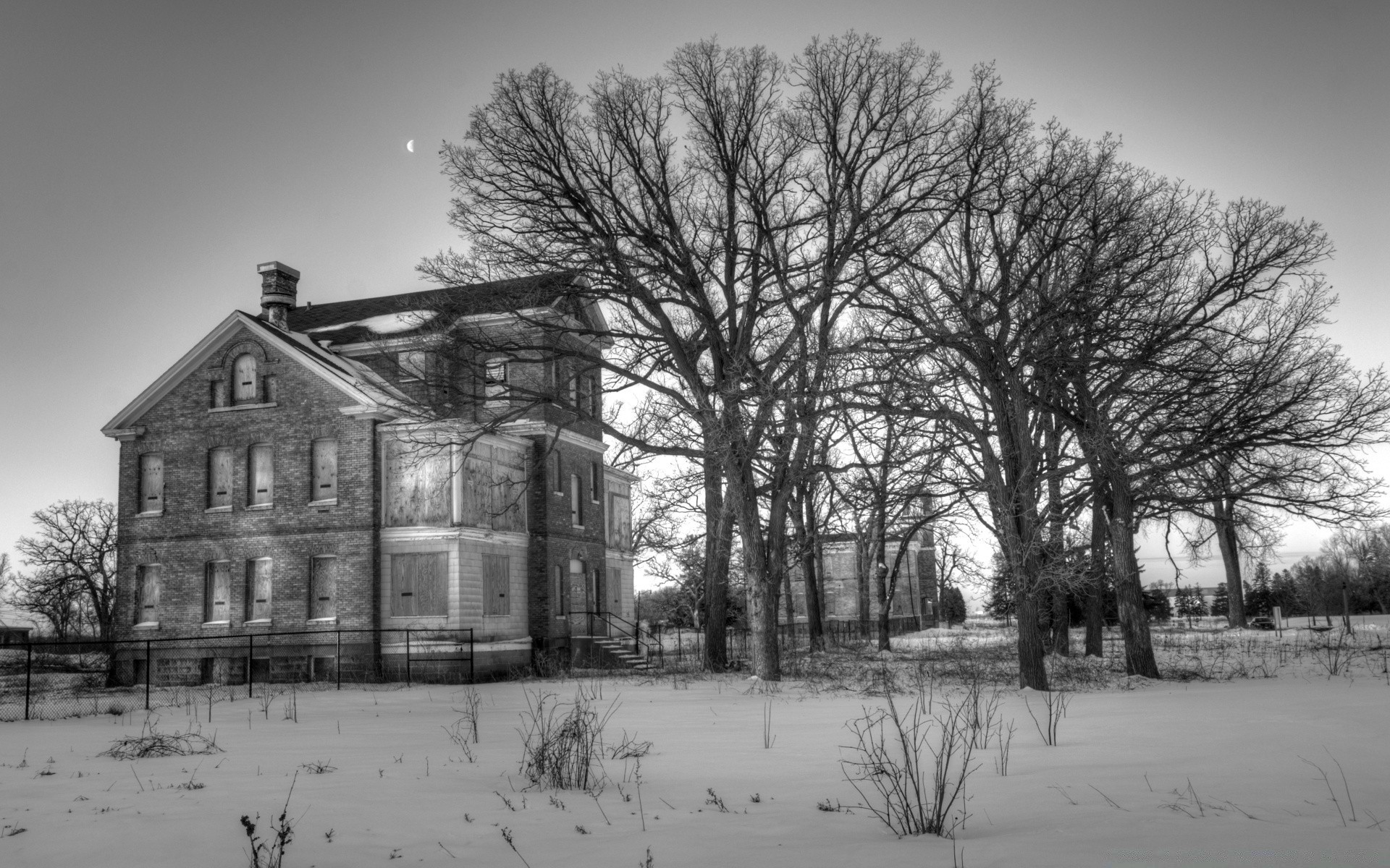 hiver bois monochrome bois maison paysage