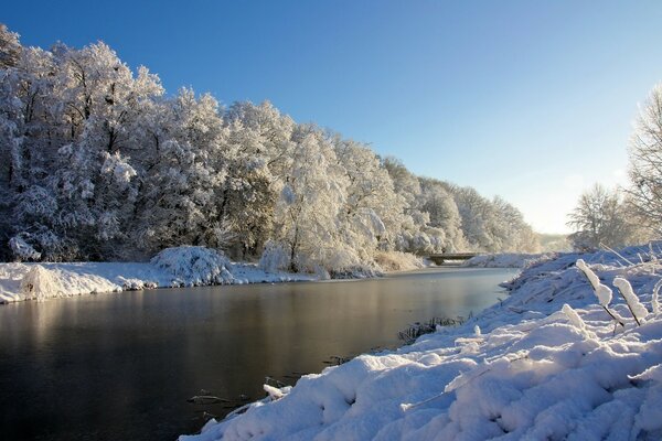 Winter nature. Water. Frosty day