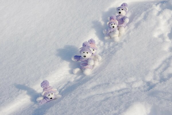 Teddy bears roll down the hill