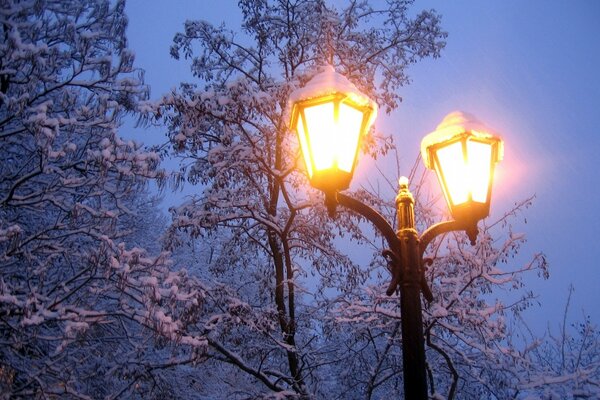 Bright lantern antique in winter