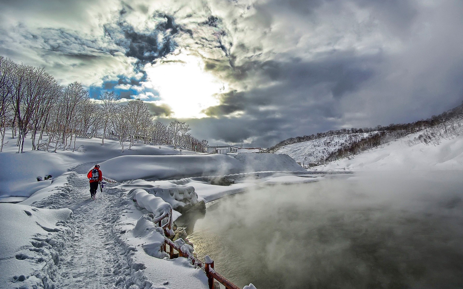 invierno nieve paisaje agua frío hielo montañas niebla viajes al aire libre