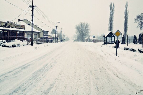 Frozen snow by cold weather